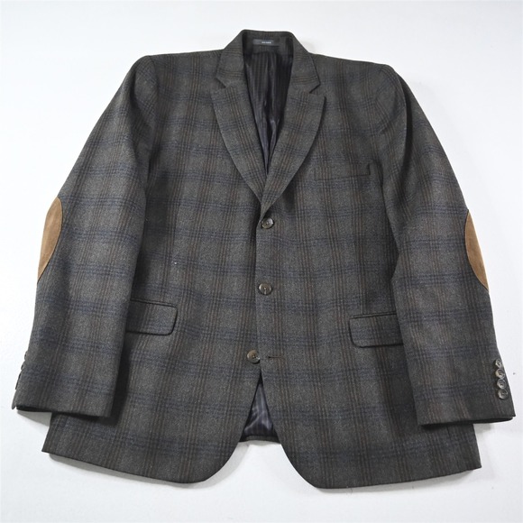 Joseph Abboud 46R Brown Plaid 100% Wool Tweed Mens Blazer Suit Jacket Sport Coat